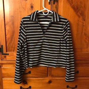 Striped cropped hoodie with zipper (navy blue)